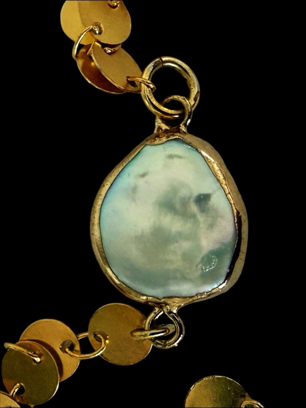 KARINE SULTAN Gold Mini‑Coin Lariat Necklace, MOP & Natural Stone Pendant - NWOT - Picture 10 of 14